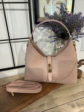 Blush Pink Shoulder Bag with Gold-Tone Hardware